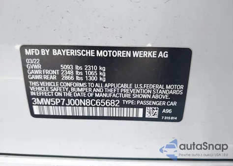 2022 BMW 3 Series 330E from USA, damaged, VIN 3MW5P7J00N8C65682